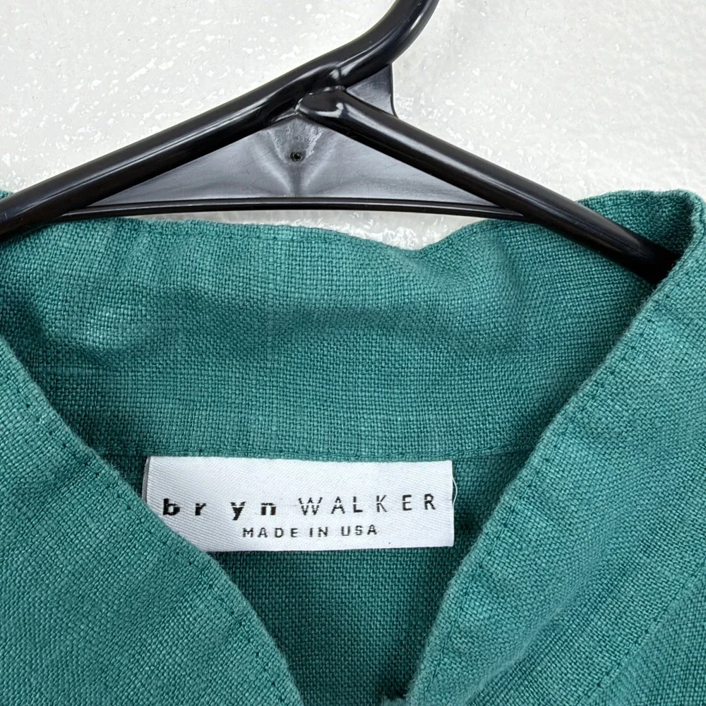 Bryn Walker Top Womens Medium Teal Green Linen Casana Button Front Oversized